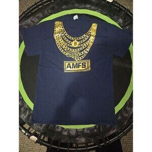 Gildan Navy Blue Short-Sleeve Tee with Gold Chain Graphic
